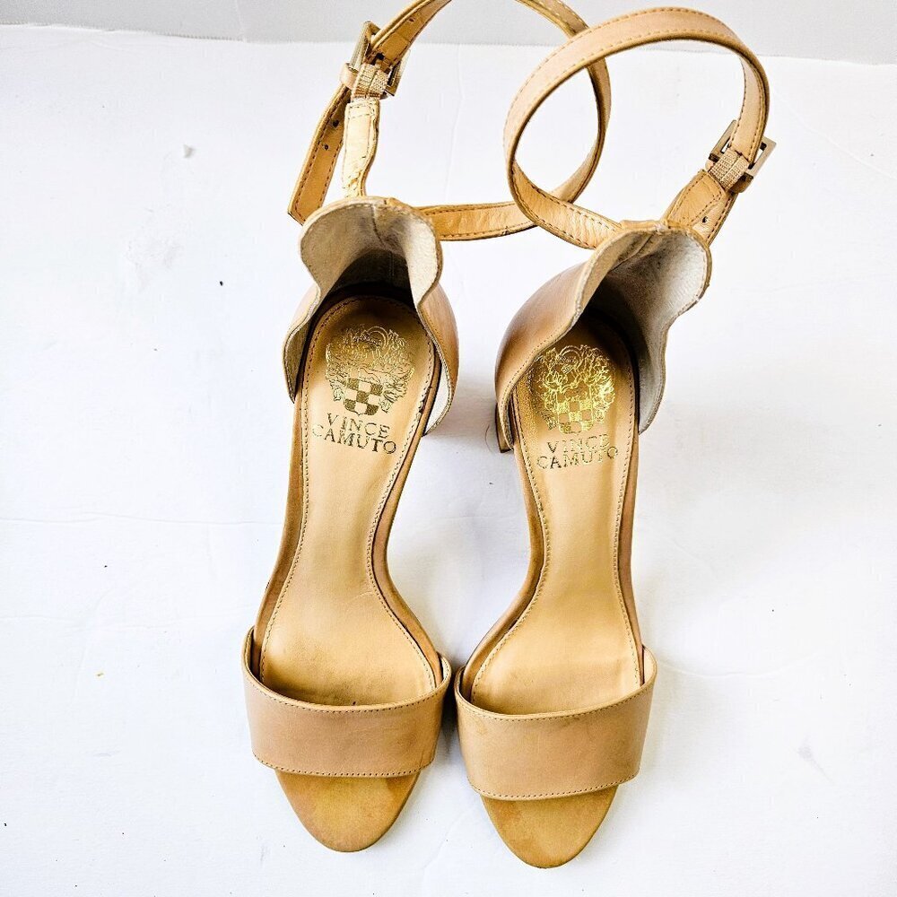 Vince Camuto Beige 3.5" Block Heel Dress Sandal Shoes With Ankle Strap. Size 8M